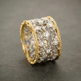 Ornate Filigree Wide Band Ring with Gold Accents - Ring