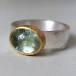 Oval Green Quartz and Gold Accent Ring - Ring