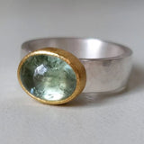 Oval Green Quartz and Gold Accent Ring - Ring