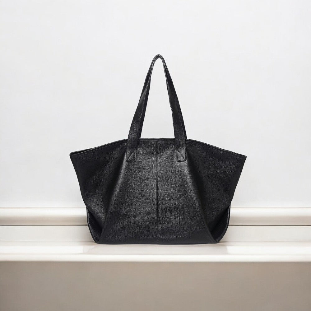 Oversized Leather Tote Bag with Soft Structure - Women's Tote Bag