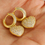 Pavé Heart Charm Hoop Earrings - Earrings