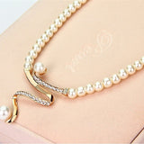 Pearl Necklace and Earring Set with Crystal Wave Design - Jewelry Set