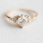 Princess Cut Gold Engagement Ring with Side Accents - Ring