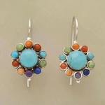 Rainbow Chakra Gemstone Earrings with Turquoise Center - Earrings