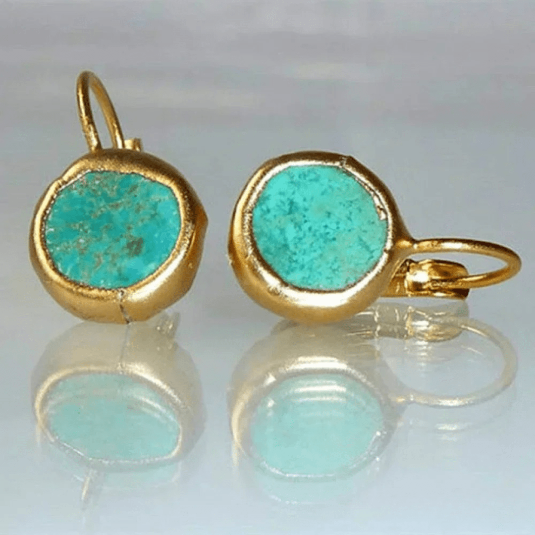 Raw Turquoise Gemstone Drop Earrings - Earrings