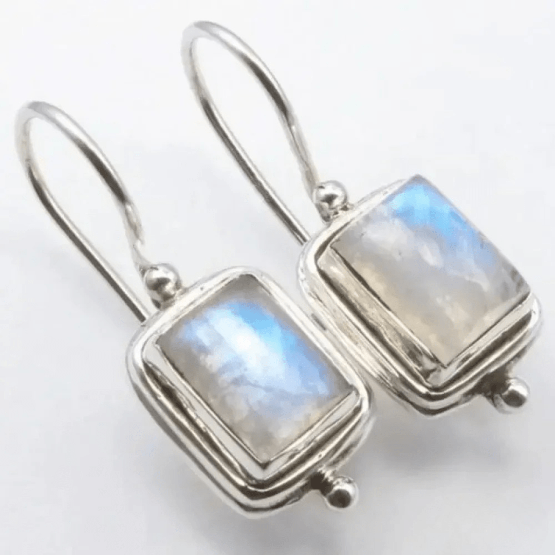 Rectangular Moonstone Drop Earrings in Sterling Silver - Earrings