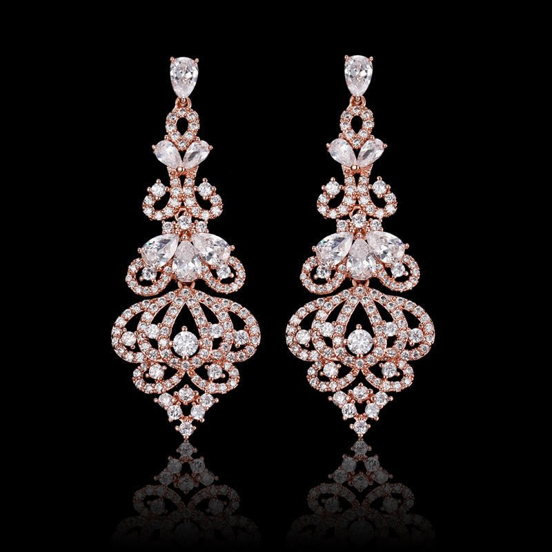 Rose Gold Crystal Chandelier Earrings - Earrings