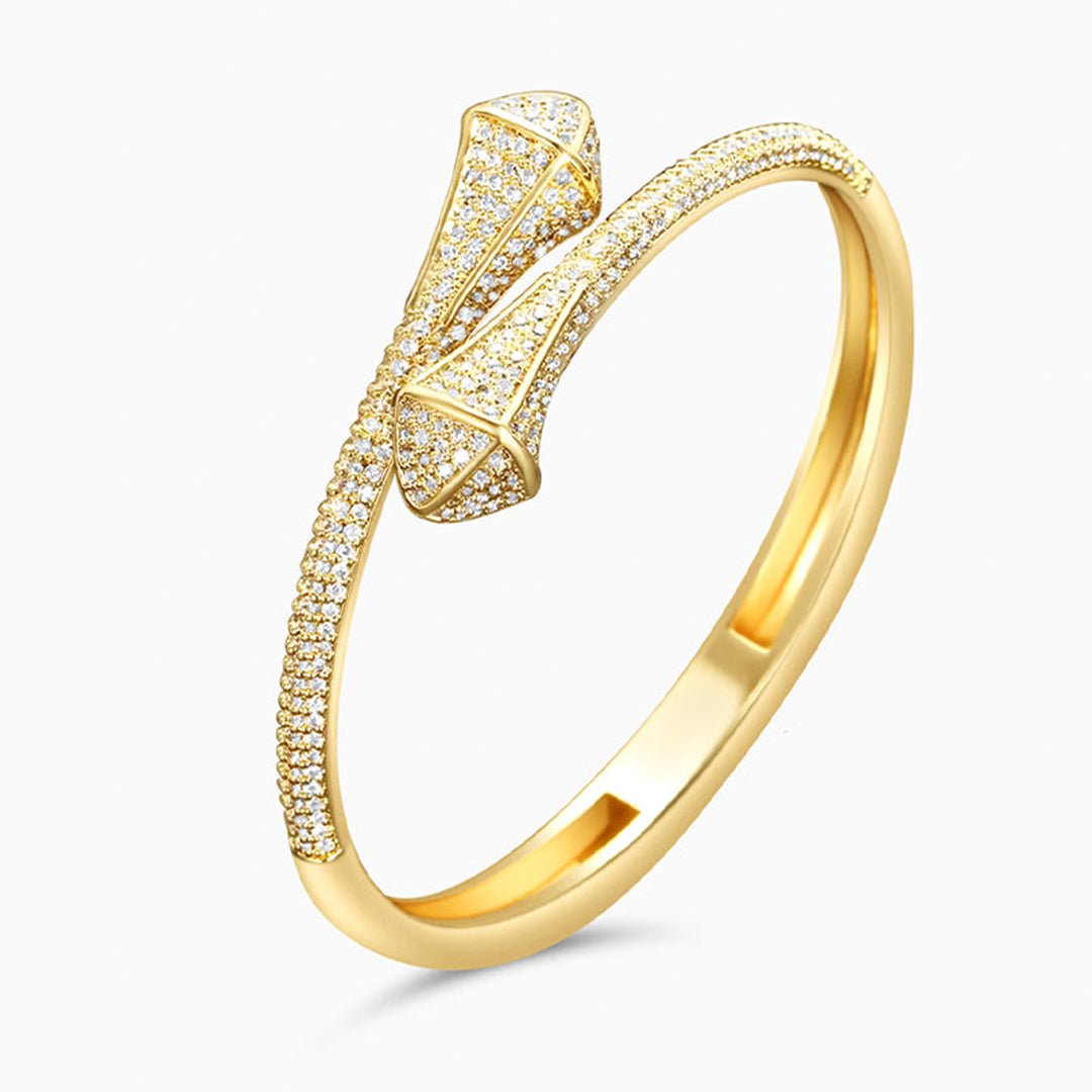 Sculpted Gold Nail - Inspired Pavé Bangle - Bracelets