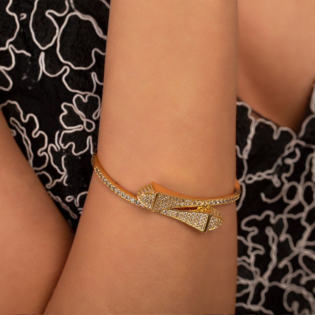Sculpted Gold Nail - Inspired Pavé Bangle - Bracelets