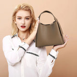Sculpted Leather Bucket Bag – Sleek Minimalism - Women's Bucket Bags