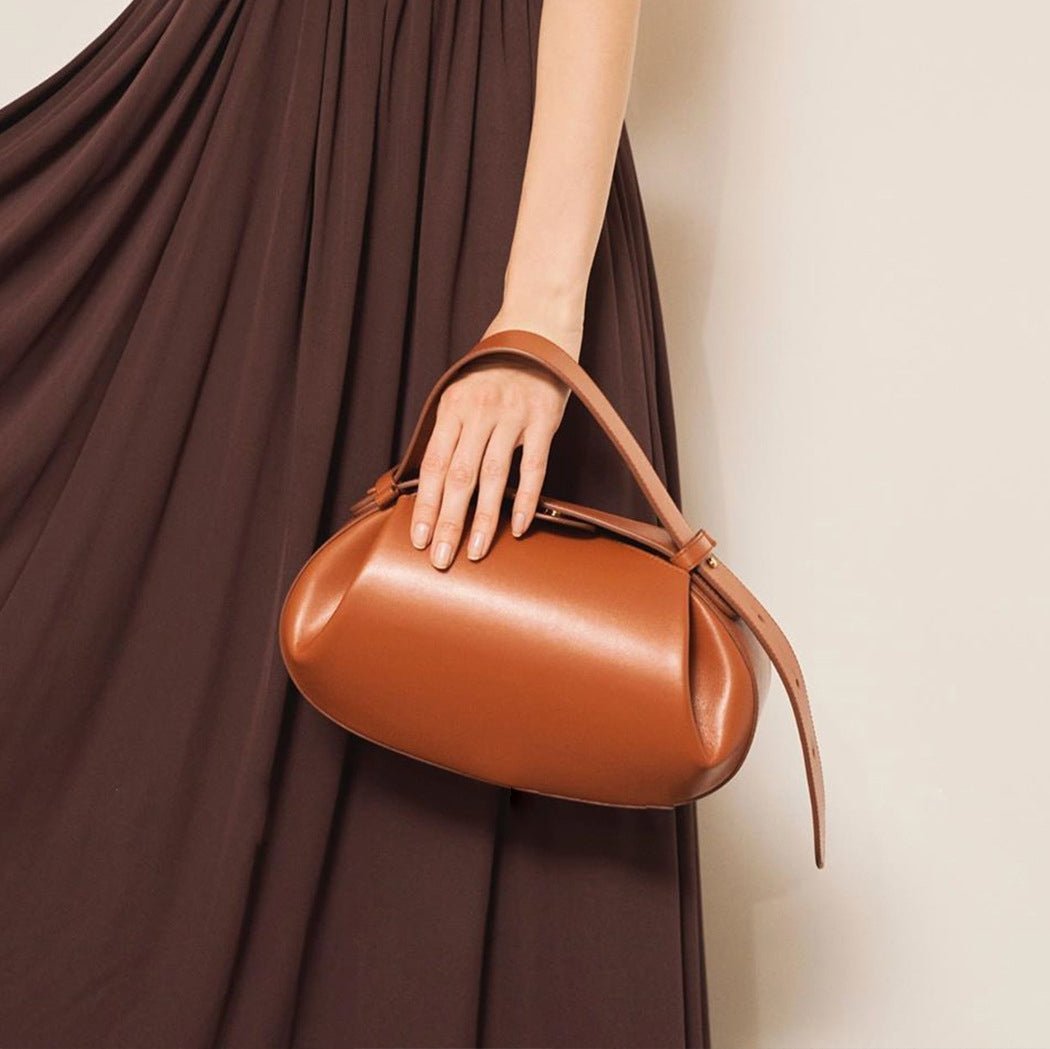 Sculpted Leather Shoulder Bag with Artistic Form - Women's Handbags