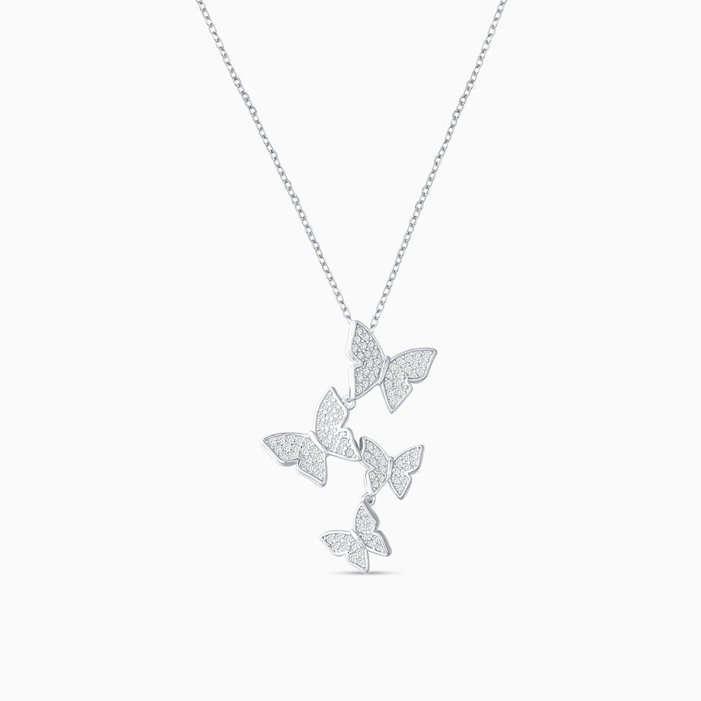 Silver Cascading Butterfly Necklace - Necklaces
