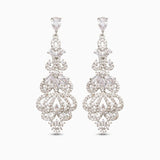 Silver Crystal Chandelier Earrings with Filigree Detail - Earrings