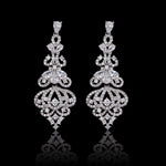 Silver Crystal Chandelier Earrings with Filigree Detail - Earrings