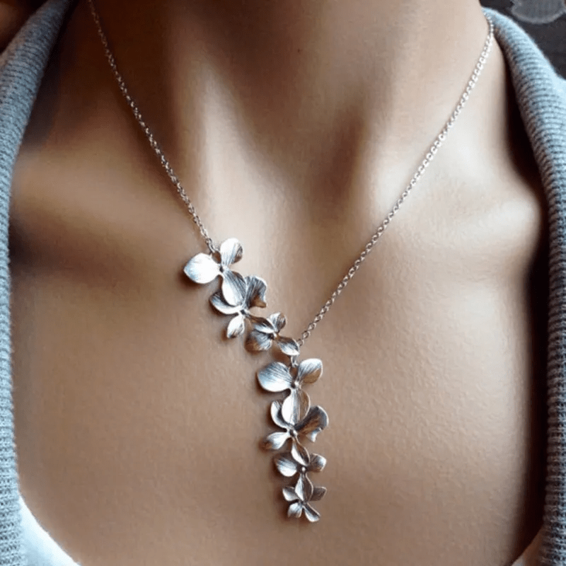 Silver Floral Cascade Necklace - Necklaces