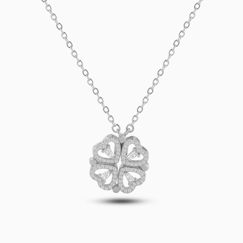 Silver Heart Clover Pendant Necklace - Necklaces