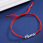 Silver "Mama" Cord Bracelet – Adjustable Black String - Bracelets