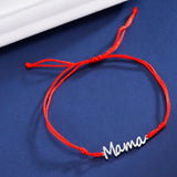 Silver "Mama" Cord Bracelet – Adjustable Black String - Bracelets