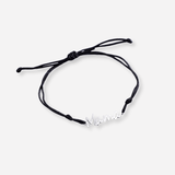 Silver "Mama" Cord Bracelet – Adjustable Black String - Bracelets