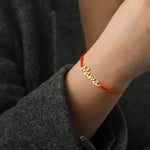 Silver "Mama" Cord Bracelet – Adjustable Black String - Bracelets