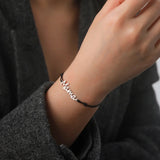 Silver "Mama" Cord Bracelet – Adjustable Black String - Bracelets