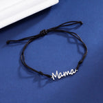 Silver "Mama" Cord Bracelet – Adjustable Black String - Bracelets