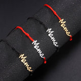 Silver "Mama" Cord Bracelet – Adjustable Black String - Bracelets