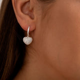 Silver Pavé Heart Charm Hoop Earrings - Earrings