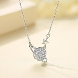 Silver Saturn & Star Necklace - Necklaces
