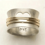 Silver Spinner Ring with Heart Cutout and Love Engraving - Ring
