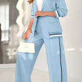 Sporty Tailored Blazer & Wide - Leg Trouser Co - ord Set - Women's Outfit Set