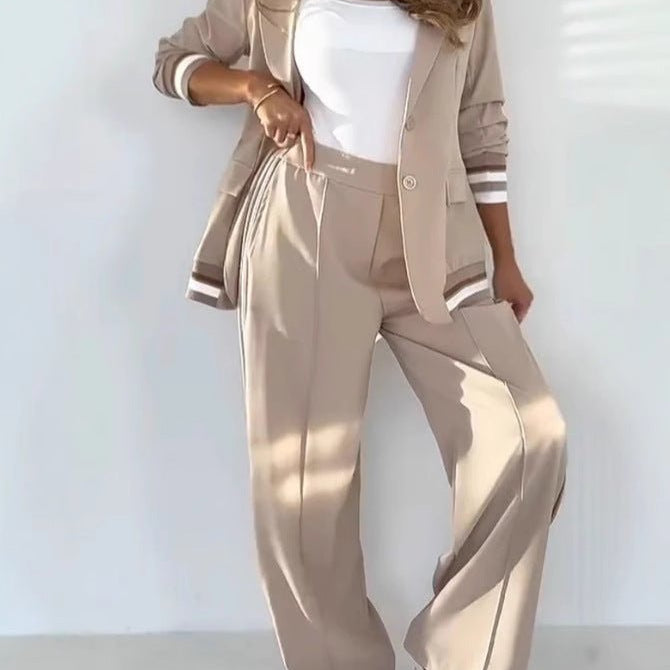 Sporty Tailored Blazer & Wide - Leg Trouser Co - ord Set - Women's Outfit Set
