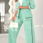 Sporty Tailored Blazer & Wide - Leg Trouser Co - ord Set - Women's Outfit Set