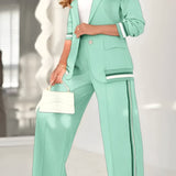 Sporty Tailored Blazer & Wide - Leg Trouser Co - ord Set - Women's Outfit Set