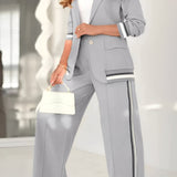 Sporty Tailored Blazer & Wide - Leg Trouser Co - ord Set - Women's Outfit Set