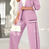 Sporty Tailored Blazer & Wide - Leg Trouser Co - ord Set - Women's Outfit Set