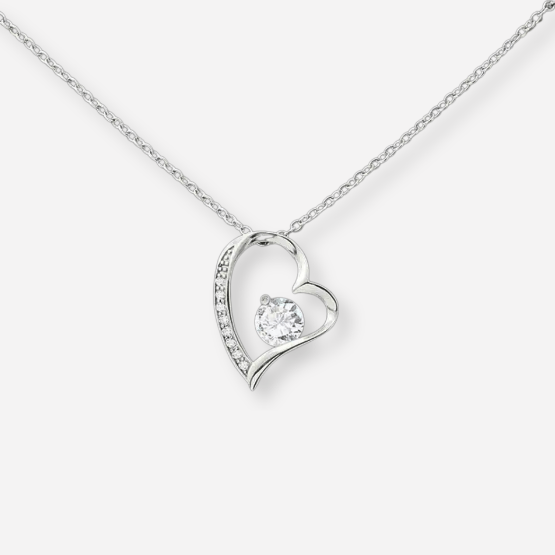 Sterling Silver Heart Necklace with Crystal Center – Elegant Pendant - Necklaces