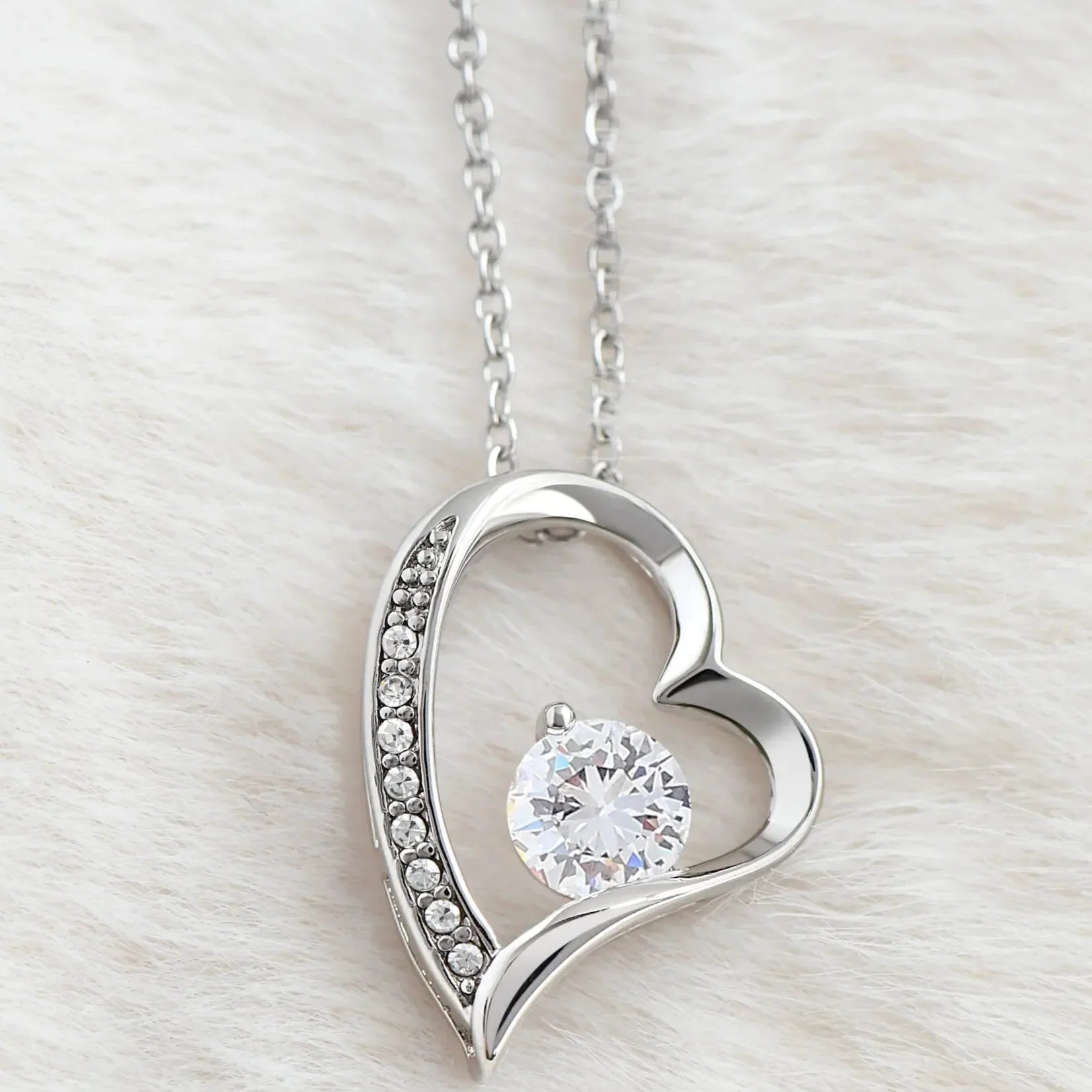 Sterling Silver Heart Necklace with Crystal Center – Elegant Pendant - Necklaces