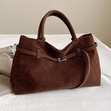 Suede Top Handle Bag with Soft Structure – Understated Elegance - Women's Handbags