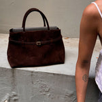 Suede Top Handle Bag with Soft Structure – Understated Elegance - Women's Handbags