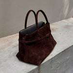 Suede Top Handle Bag with Soft Structure – Understated Elegance - Women's Handbags