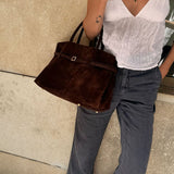 Suede Top Handle Bag with Soft Structure – Understated Elegance - Women's Handbags