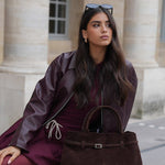 Suede Top Handle Bag with Soft Structure – Understated Elegance - Women's Handbags