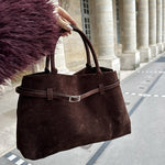Suede Top Handle Bag with Soft Structure – Understated Elegance - Women's Handbags