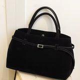 Suede Top Handle Bag with Soft Structure – Understated Elegance - Women's Handbags