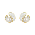 Swirl Pearl Stud Earrings with Gold Accents - Jewelry1