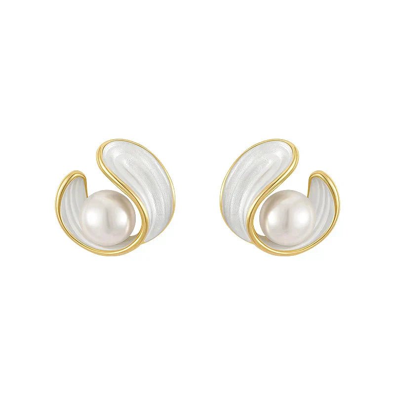 Swirl Pearl Stud Earrings with Gold Accents - Jewelry1