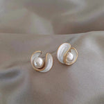 Swirl Pearl Stud Earrings with Gold Accents - Jewelry1