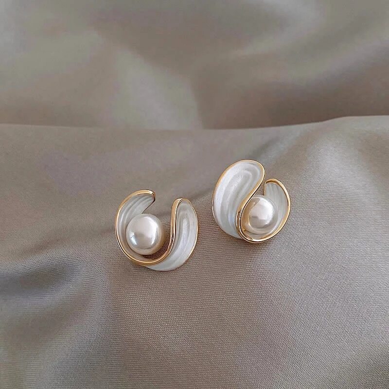 Swirl Pearl Stud Earrings with Gold Accents - Jewelry1