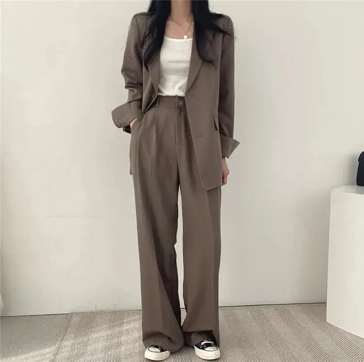Tailored Blazer and High - Waisted Trouser Set - Sophisticated and Comfortable - Women's Outfit Set